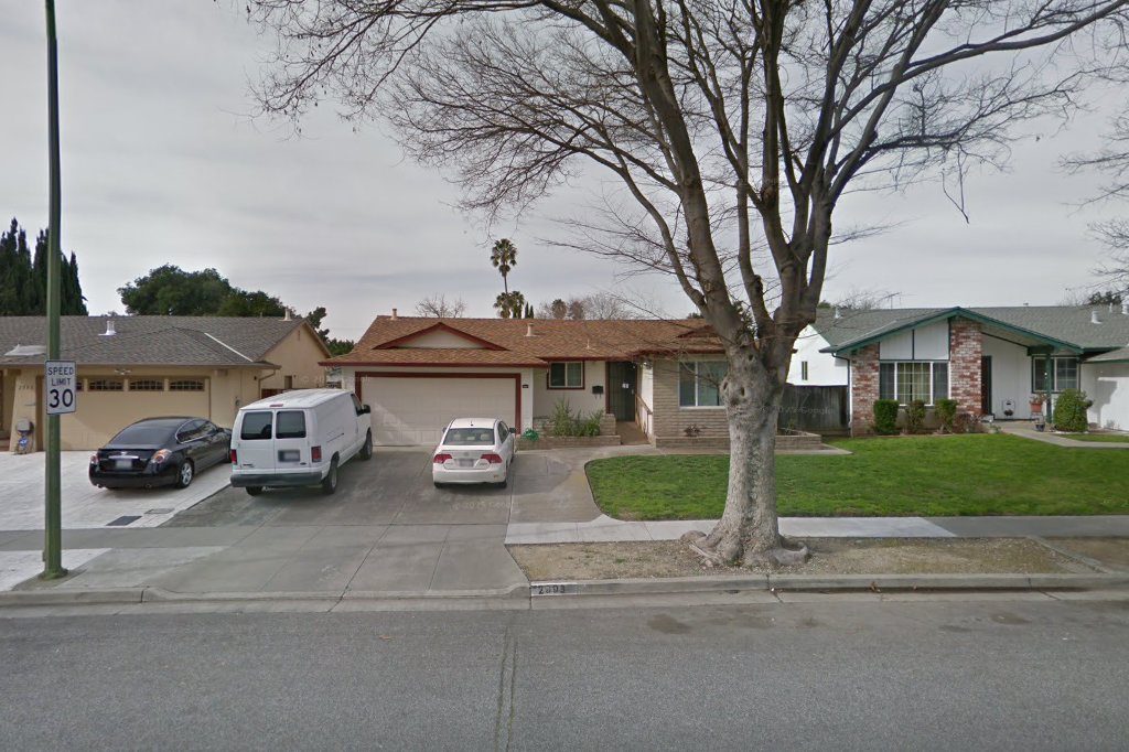Street view — front-facing exterior context (Feb 2016) at The Rose Garden Elderly Care, San Jose